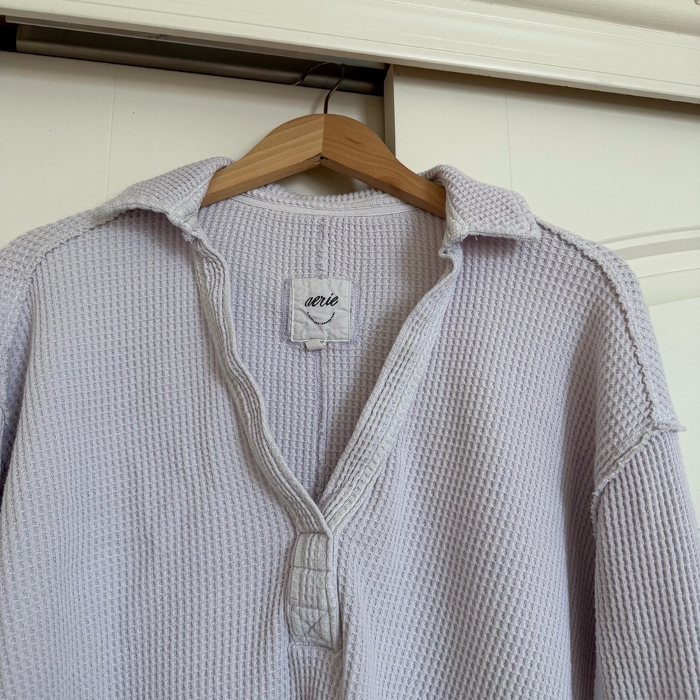 Aerie Light Purple Waffleknit V-Neck Pullover Sweater - Picture 4 of 6